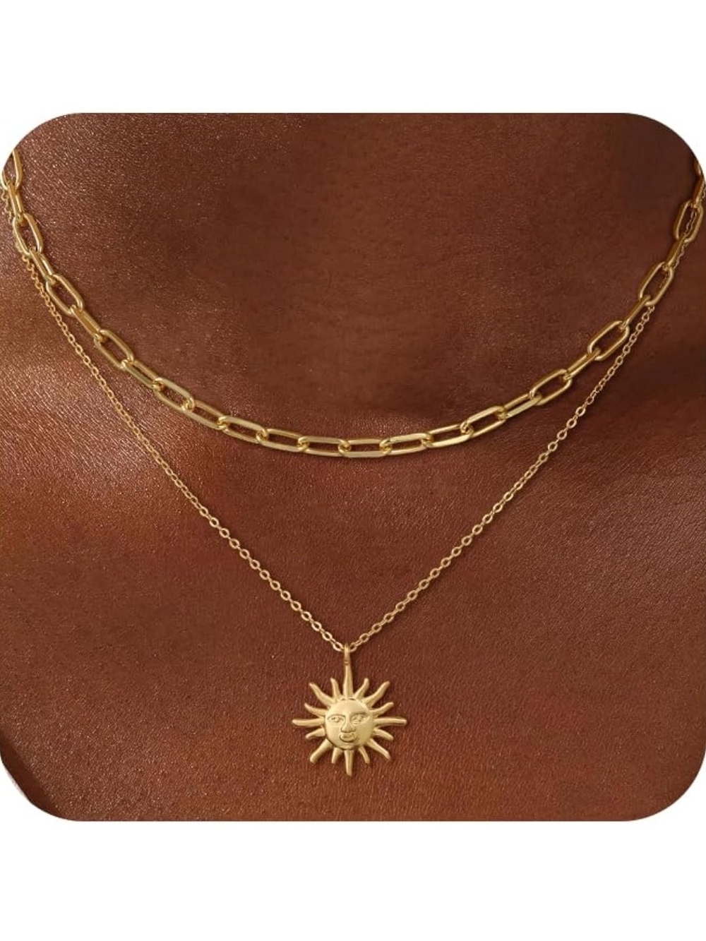 Gold Sun Pendant Layered Necklace - Women's Jewelry